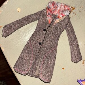 Barbie Brown Tweed Coat with Red and Pink Details